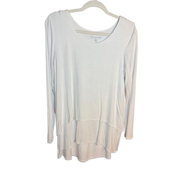 Soft Surroundings Perfect Layers Tiered White Top Long Sleeve Split Back Sz M - Picture 1 of 10